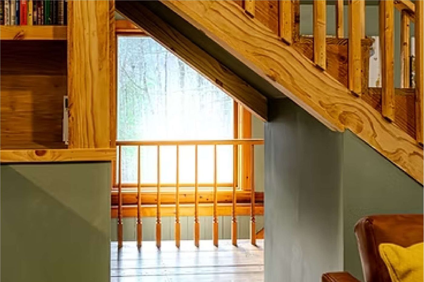 Hand-hewn wooden staircase